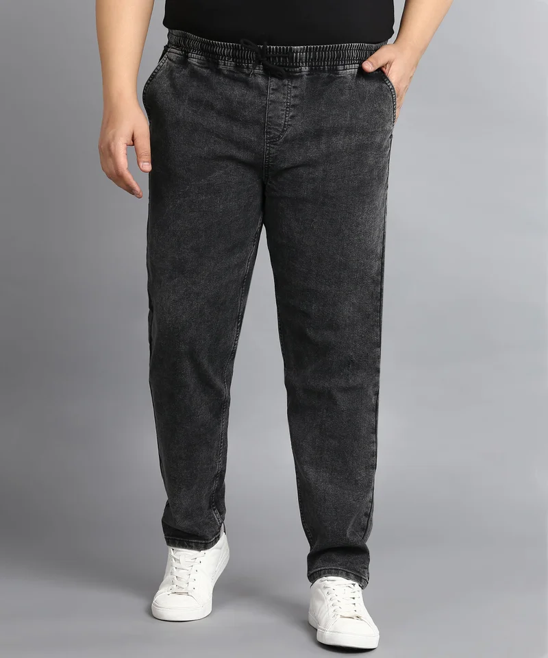 Urbano Plus Men's Charcoal Black Regular Fit Washed Jogger Jeans Stretchable